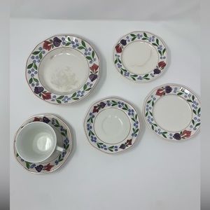 5 Adams Old Colonial Real Ironstone Bowl Tea Cup 3 Saucers Vintage Hand Painted